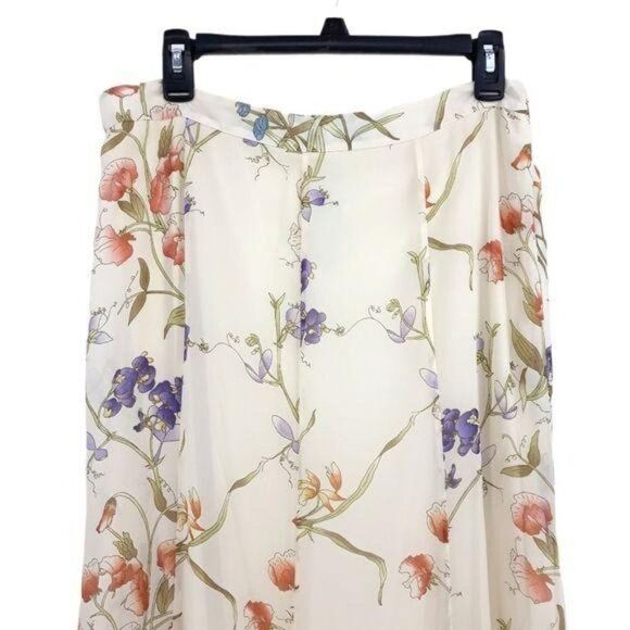 Chico's Cottage Core Farmcore Chiffon Botanical Floral Maxi Skirt Ivory Size 1 - Picture 7 of 11